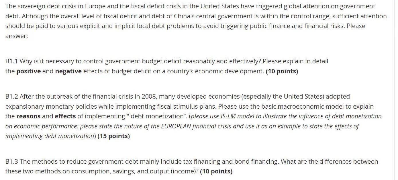 B1.1 The sovereign debt crisis in Europe and the