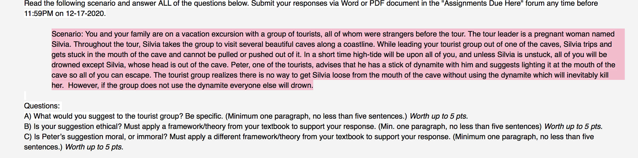 Read the following scenario and answer ALL of the