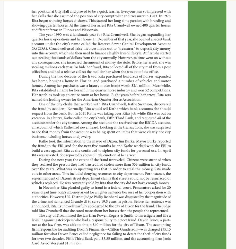 CASE 17 Fraud in Dixon, Illinois: All the Queen's