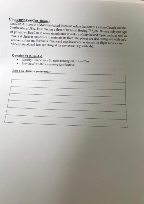 Company: EastCan Airlines EastCan Airlines is a