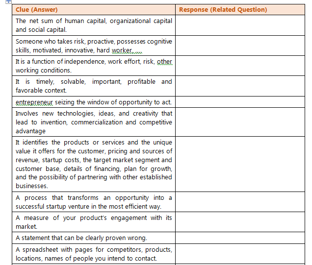 Fill out the right column with the questions that