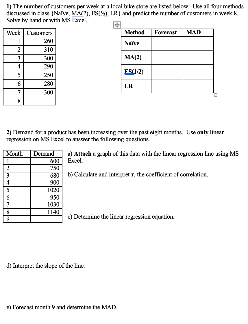 1) The number of customers per week at a local
