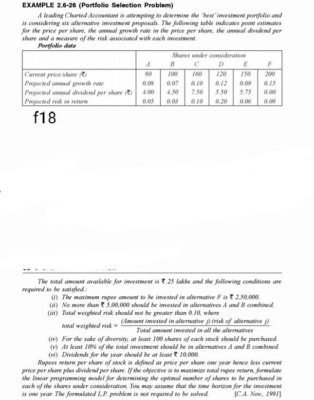 EXAMPLE 2.6-26 (Portfolio Selection Problem) A