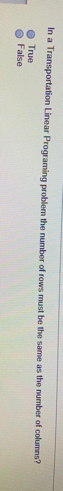 In a Transportation Linear Programing problem the