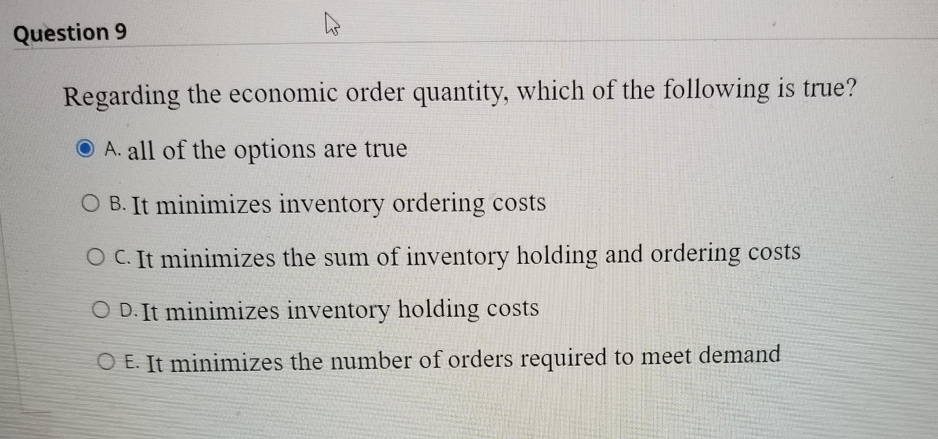 help Question 9 Regarding the economic order