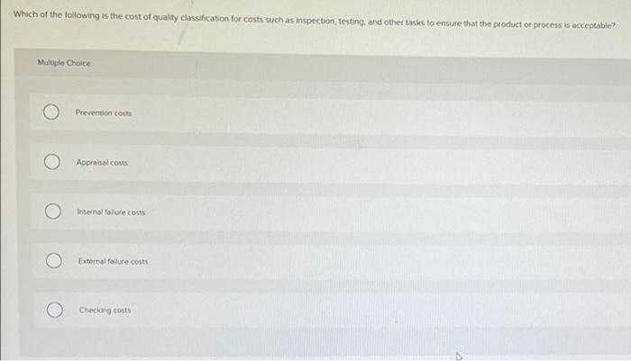 Which of the following is the cost of quality