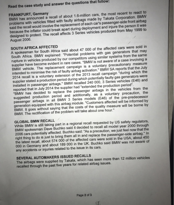 Read the case study and answer the questions that