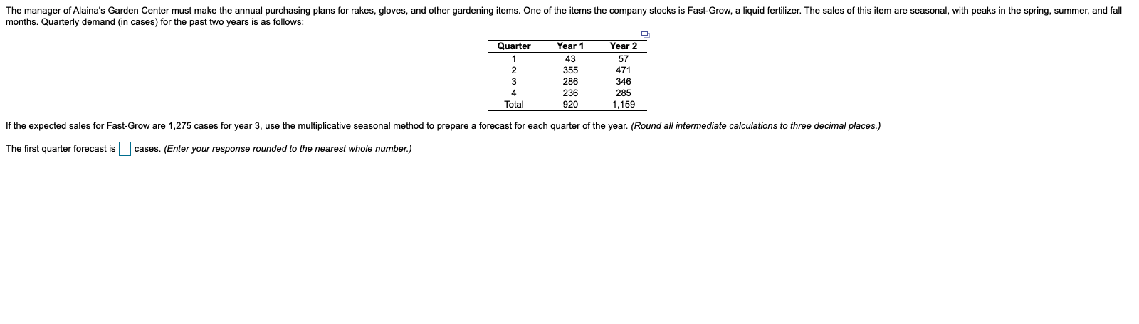 The manager of Alaina's Garden Center must make