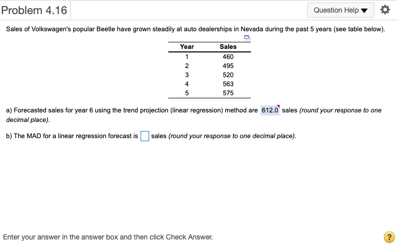 Problem 4.16 Question Help Sales of Volkswagen's