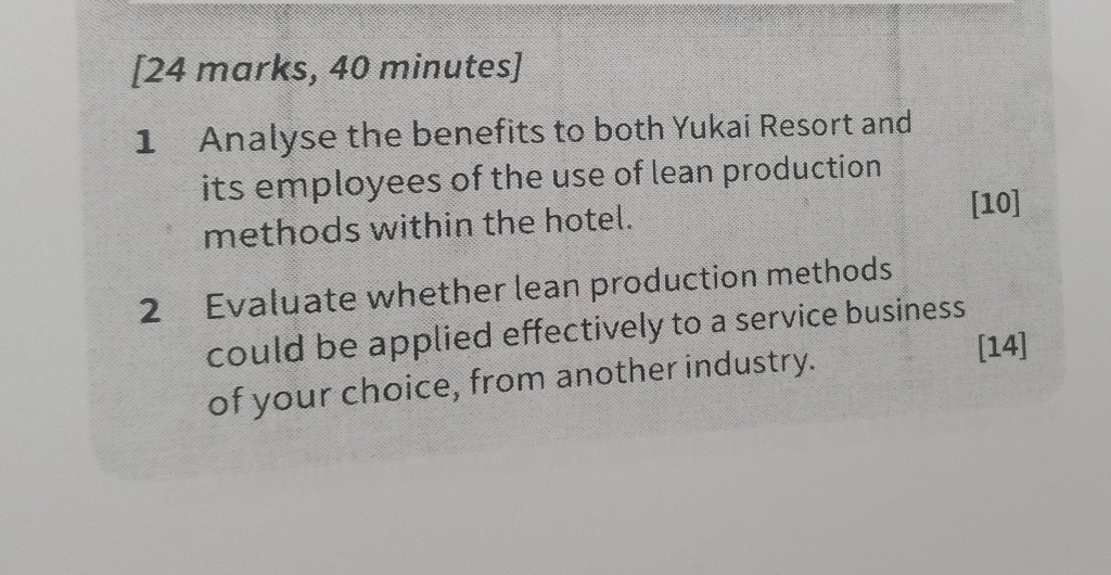 [24 marks, 40 minutes) 1 Analyse the benefits to