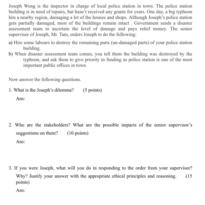 Joseph Wong is the inspector in charge of local