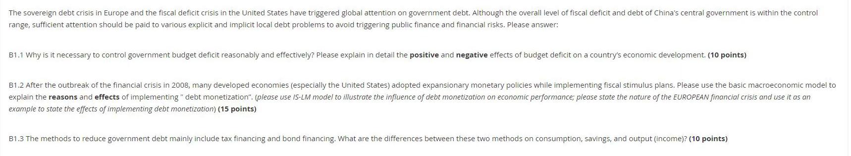 B1.2 The sovereign debt crisis in Europe and the