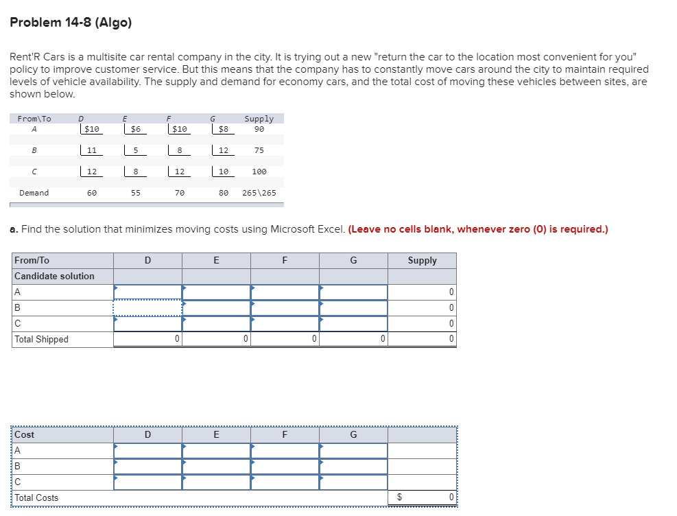 Problem 14-8 (Algo) Rent'R Cars is a multisite