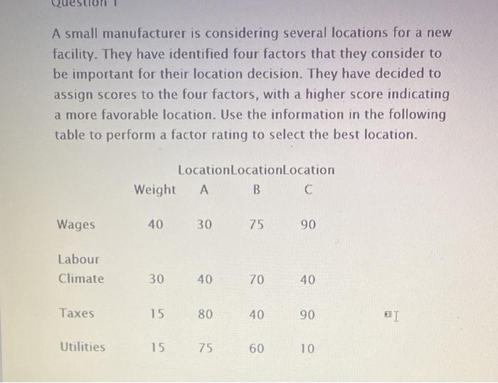 A small manufacturer is considering several