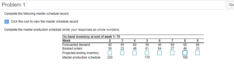 Problem 1 Que Complete the following master