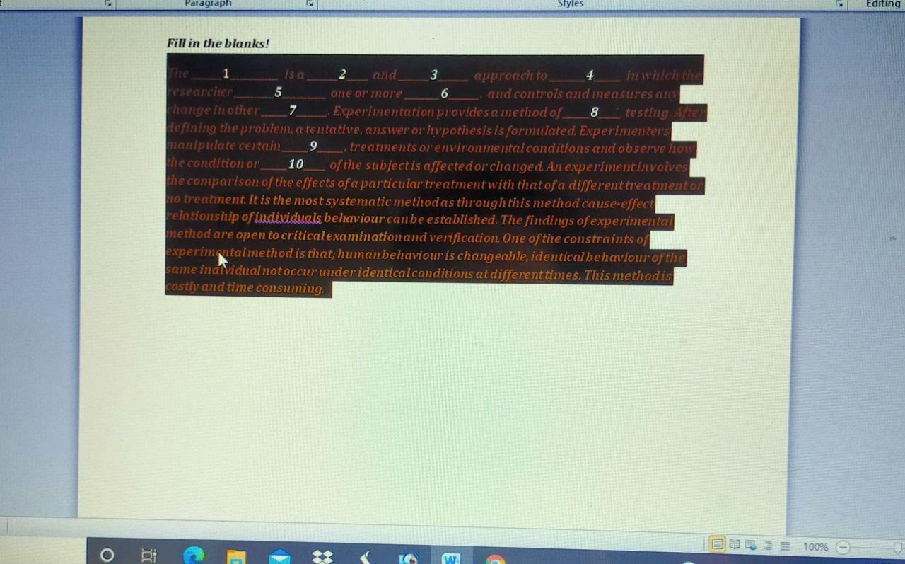 Paragraph Styles Editing Fill in the blanks! The