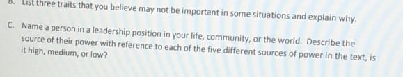 3. List three traits that you believe may not be