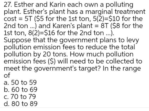 27. Esther and Karin each own a polluting plant.