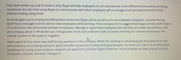 Your team writes up a list of reasons why Skype