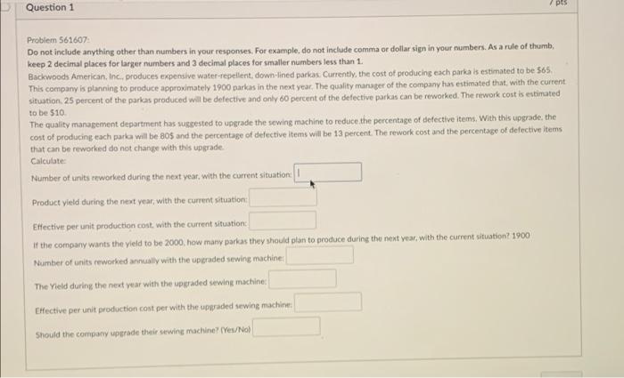 fill in blanks pts Question 1 Problem 561607 Do