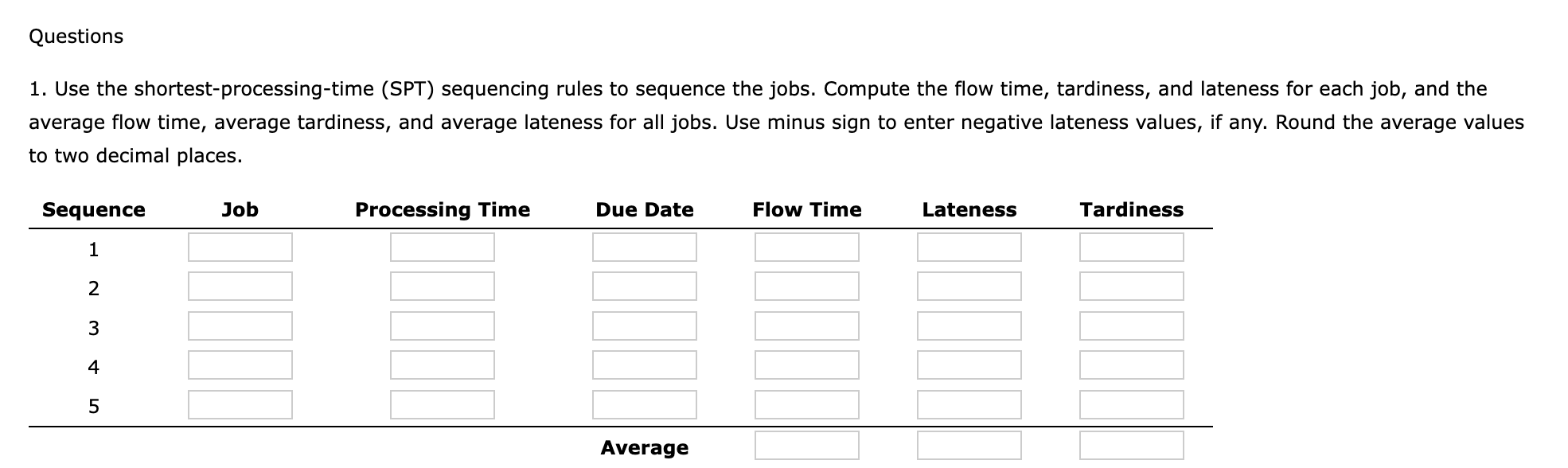 1. Use the shortest-processing-time (SPT)
