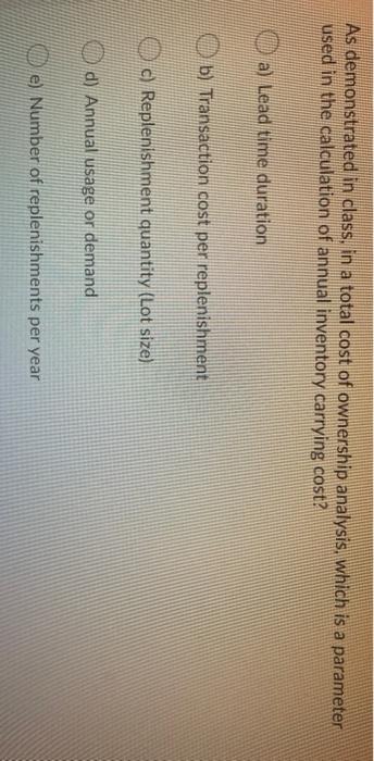 As demonstrated in class, in a total cost of