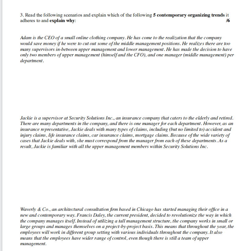 3. Read the following scenarios and explain which