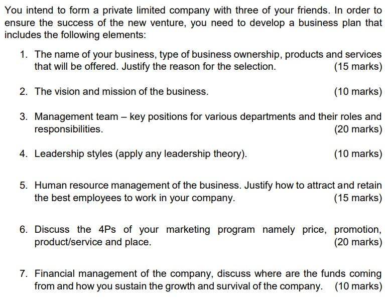 You intend to form a private limited company with