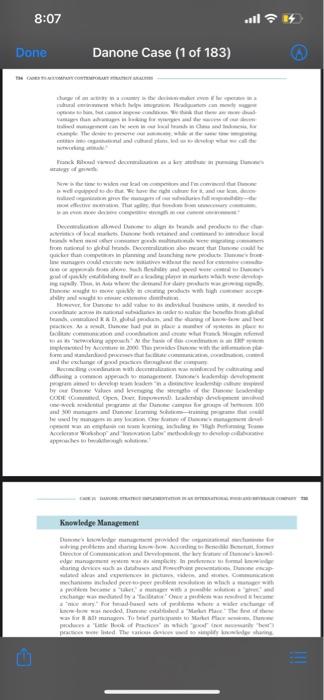 QUESTION 1 Using data presented in the case, can