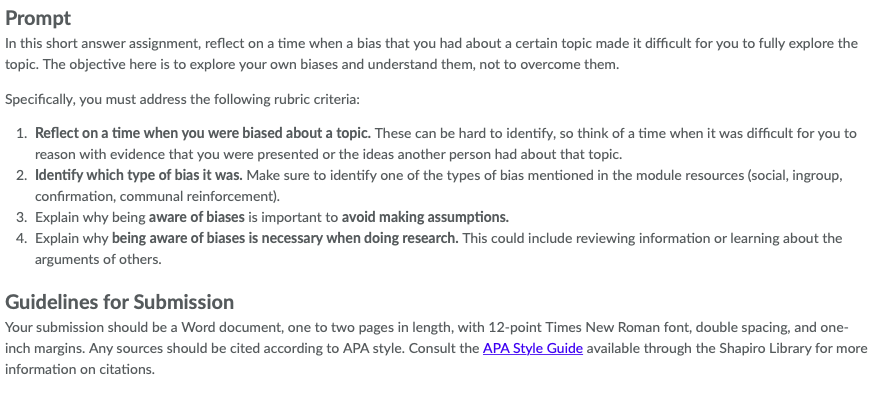 Prompt In this short answer assignment, reflect