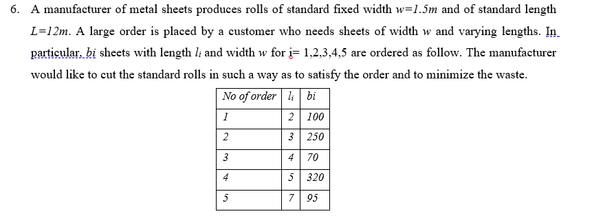 6. A manufacturer of metal sheets produces rolls