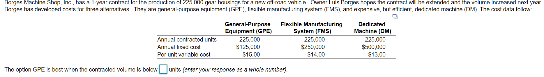 Borges Machine Shop, Inc., has a 1-year contract