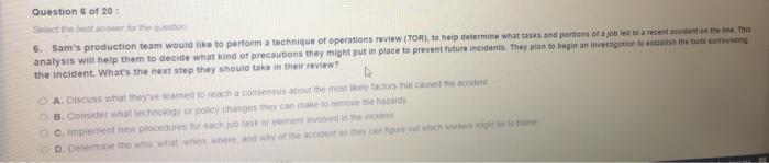 Question of 20: Select the bottom 6. Sam's