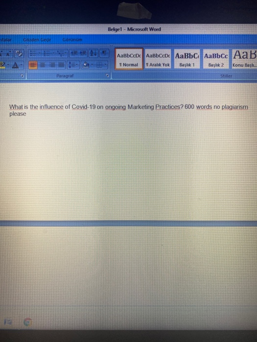 Belge 1 - Microsoft Word stalar Gozden Geir