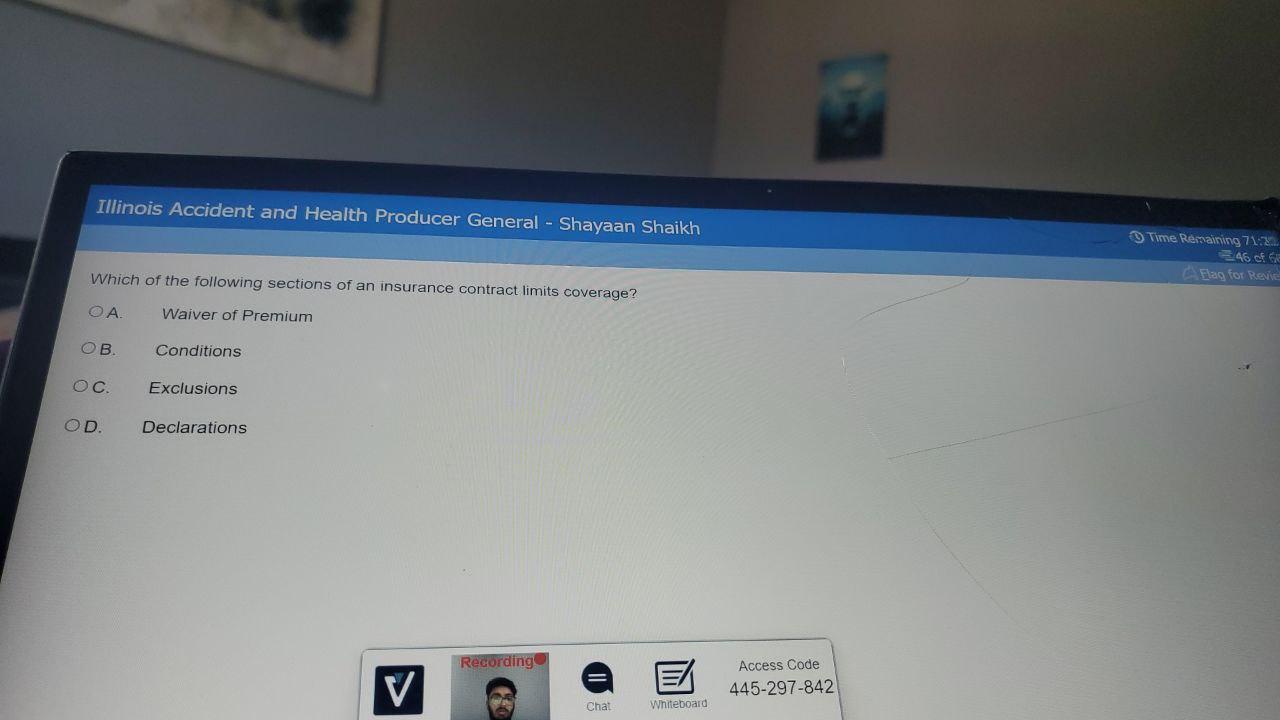 Which of the following sections of an insurance