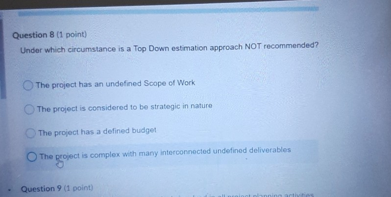Question 8 (1 point) Under which circumstance is