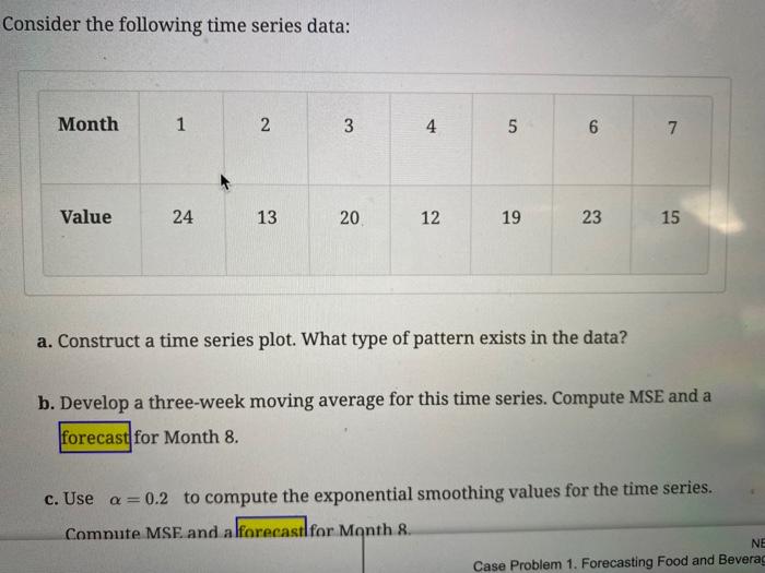 Consider the following time series data: a.