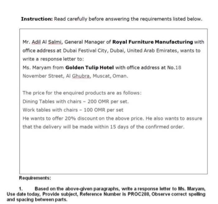 Instruction: Read carefully before answering the