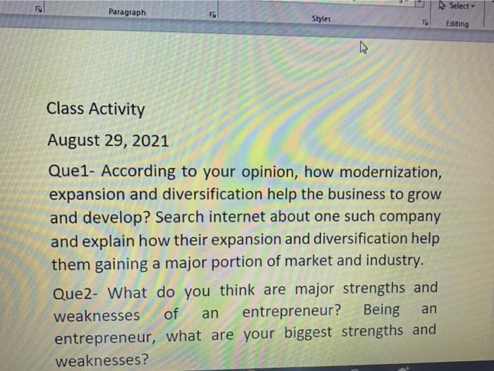 Select Paragraph Styles Editing w Class Activity