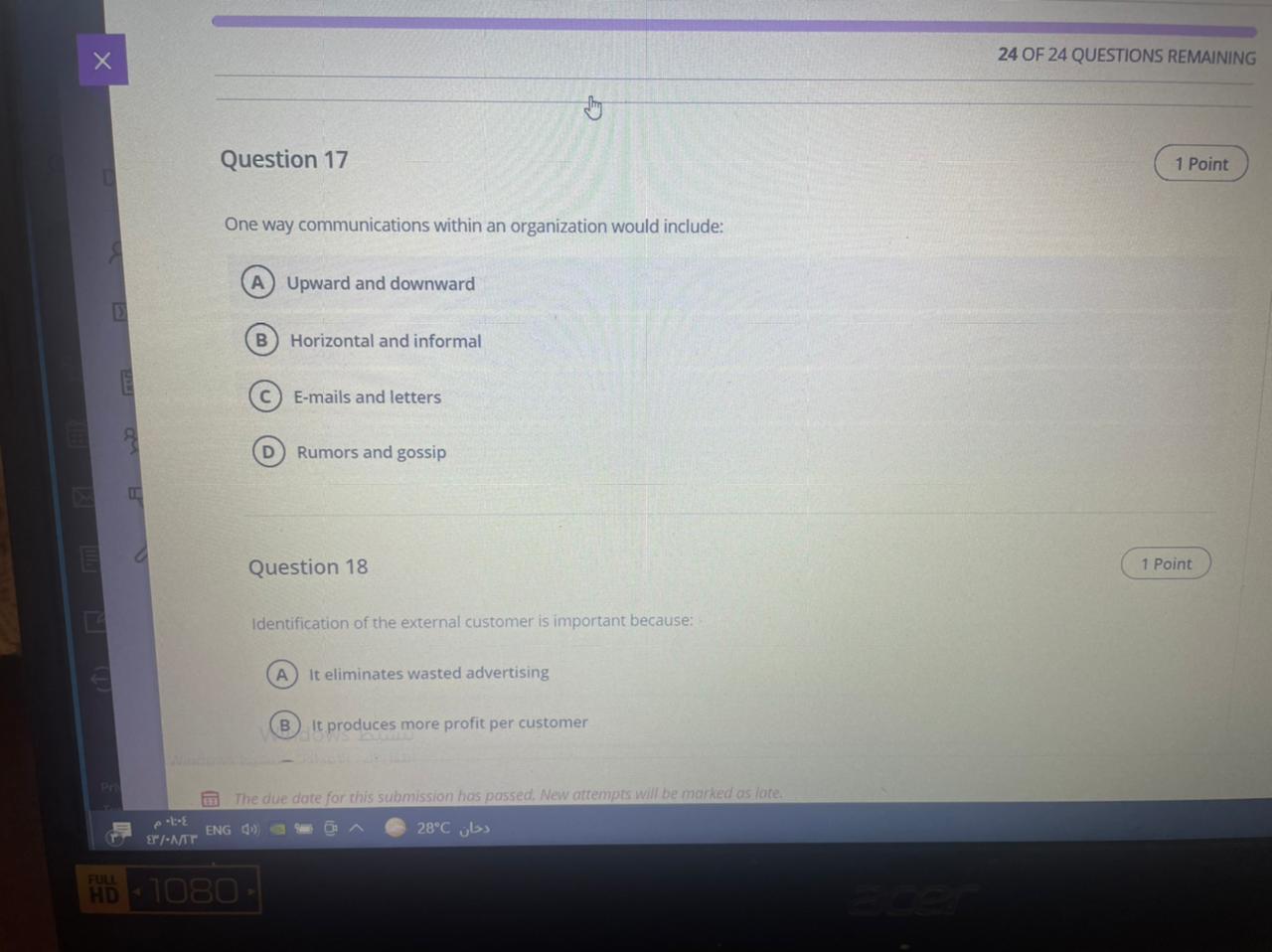 question 17 24 OF 24 QUESTIONS REMAINING Question