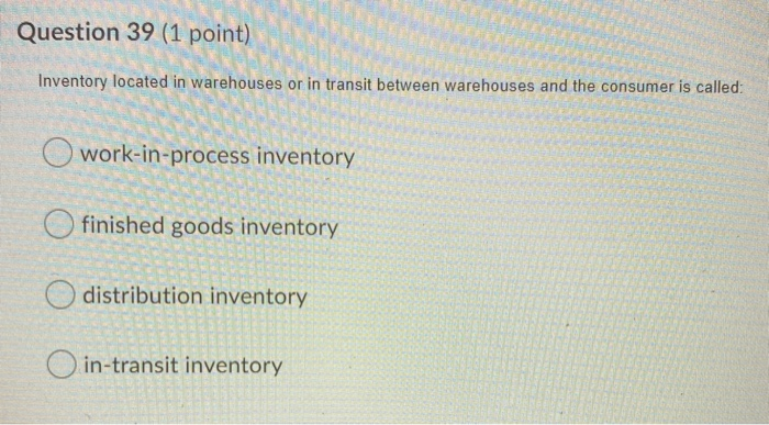 Question 39 (1 point) Inventory located in