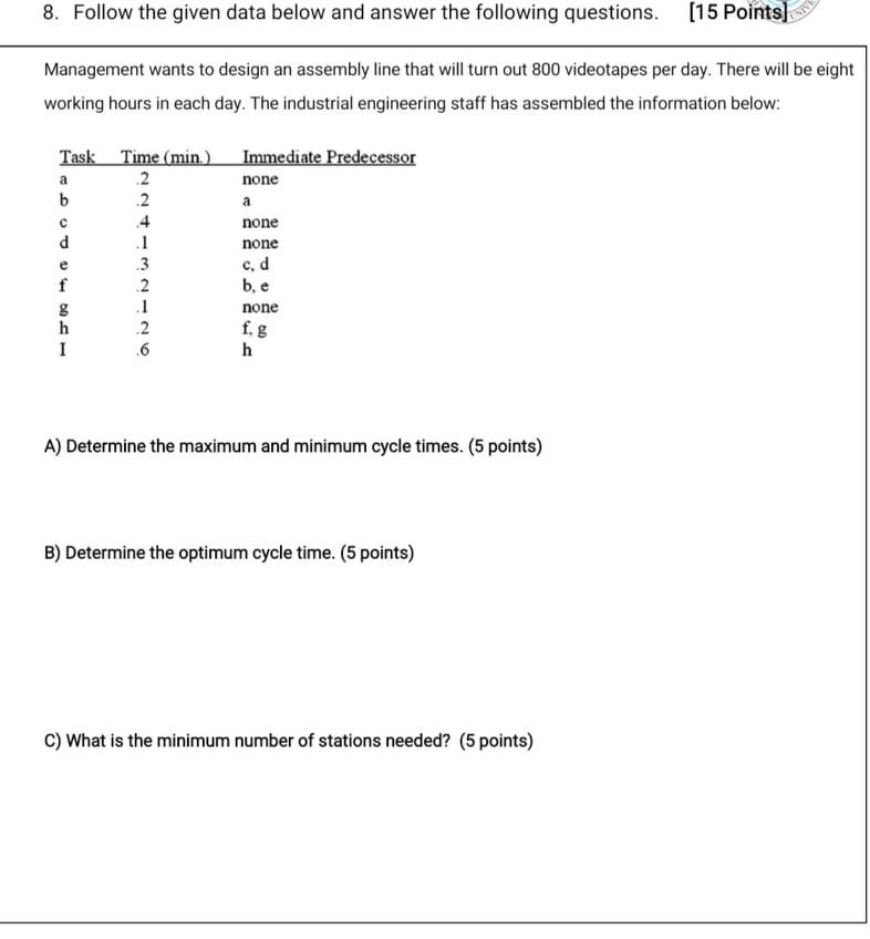 8. Follow the given data below and answer the