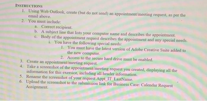INSTRUCTIONS 1. Using Web Outlook, create (but do