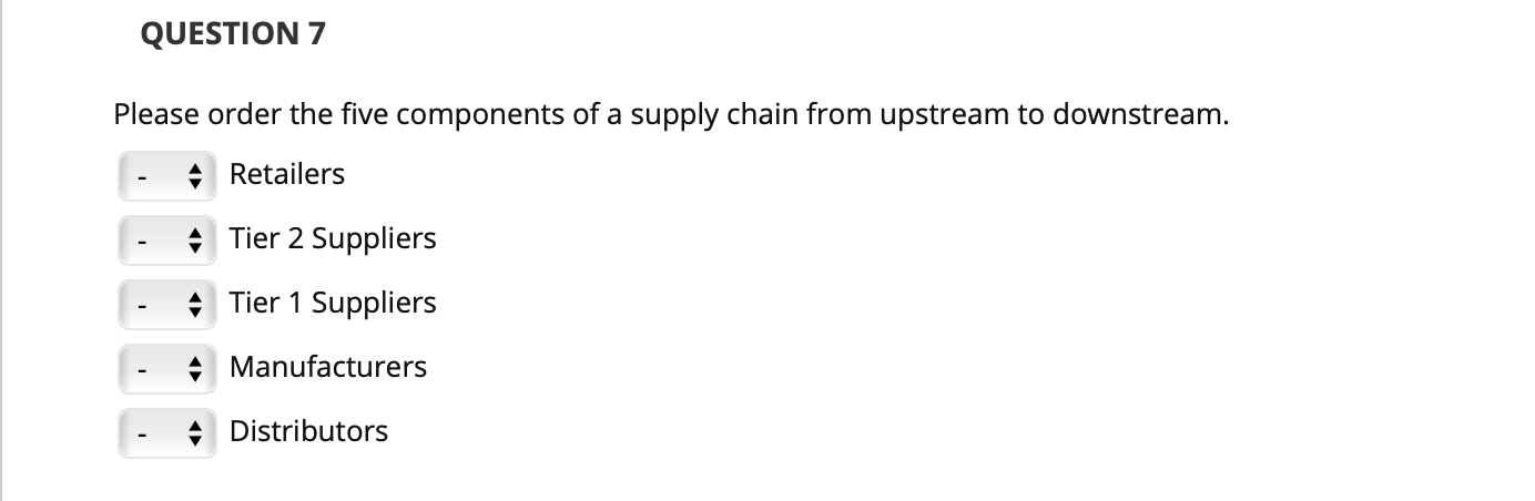 QUESTION 7 Please order the five components of a