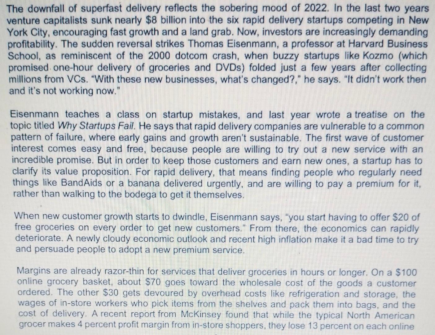 Question 5 THE SPEEDY DOWNFALL OF RAPID DELIVERY