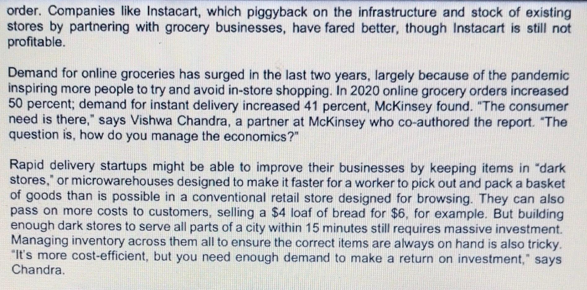 Question 5 THE SPEEDY DOWNFALL OF RAPID DELIVERY