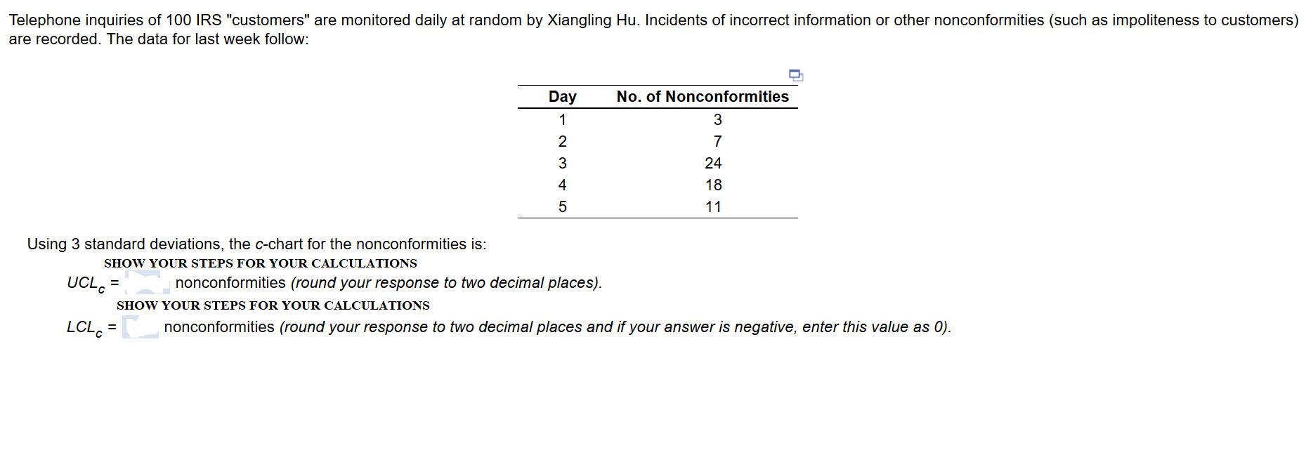 Telephone inquiries of 100 IRS "customers" are