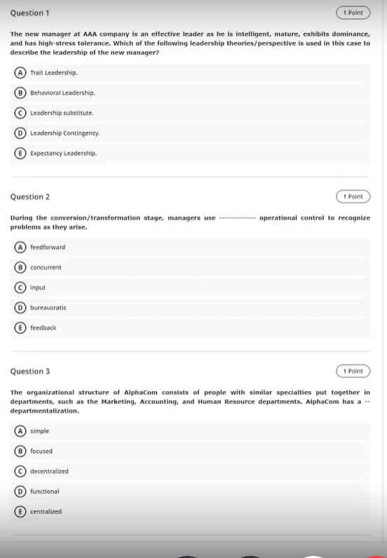 MGT 230 Question 1 1 Point The new manager at AAA