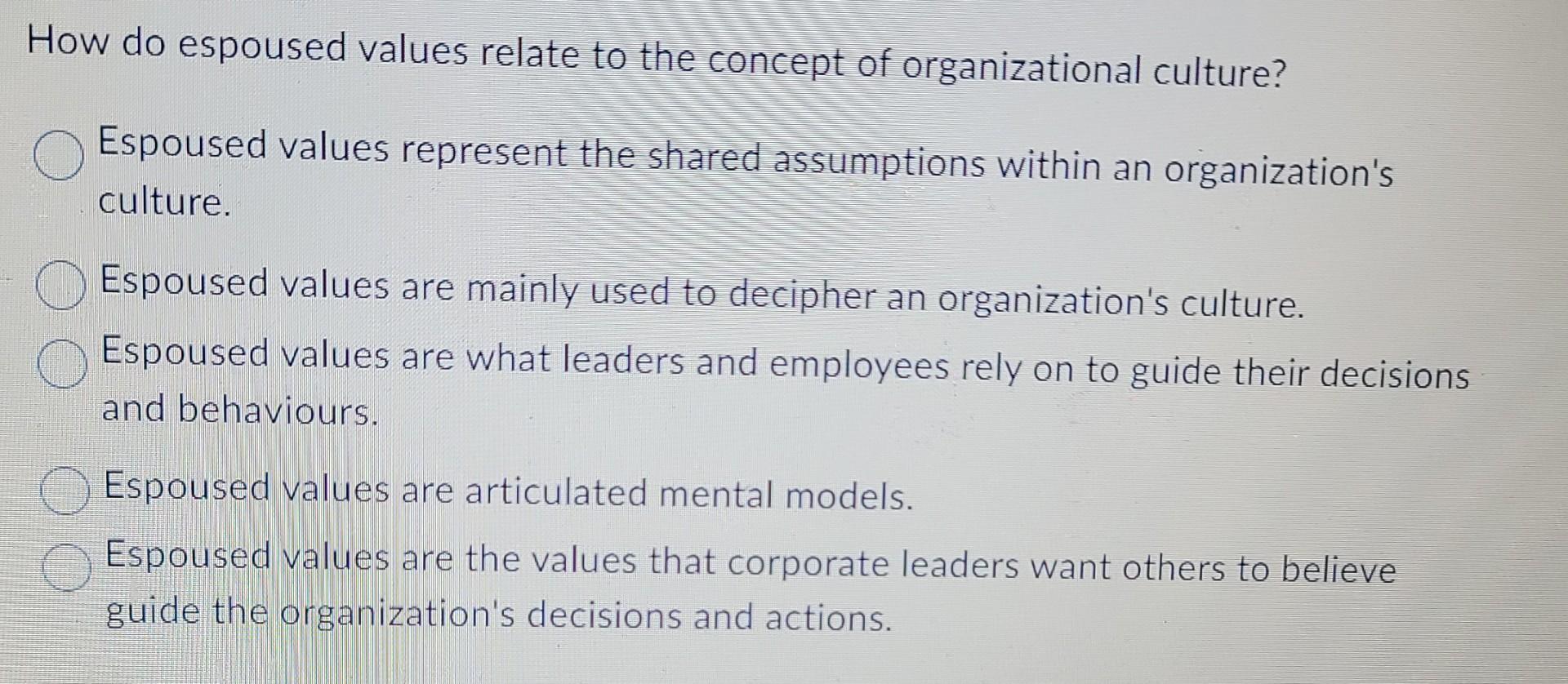 How do espoused values relate to the concept of