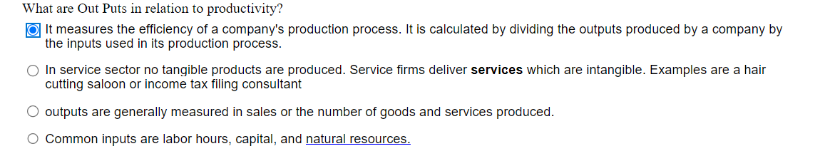 What are Out Puts in relation to productivity?